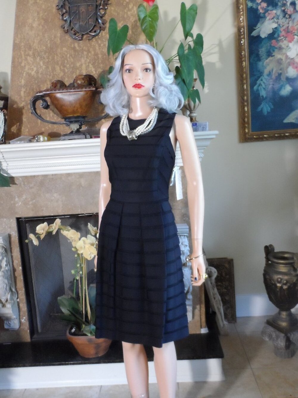 New Lela Rose Black Ribbon Trim Fit & Flare Dress Size 6
